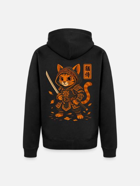 Samurai Cat - Unisex Premium Organic Zip Hoodie - black