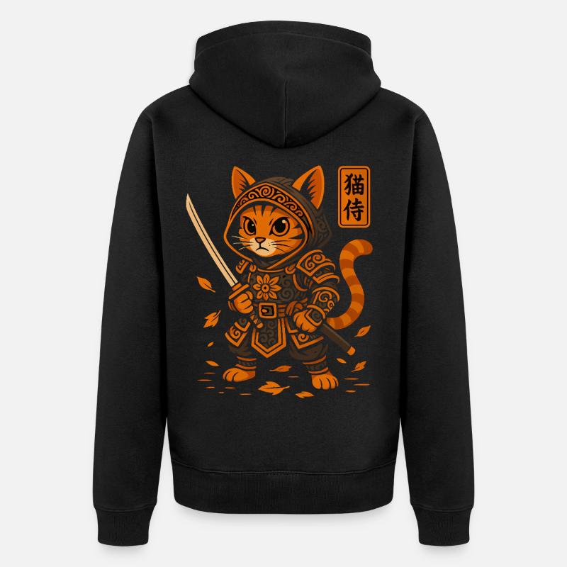 Chat samouraï - Veste à capuche bio Premium Unisexe - noir