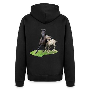 Dülmener Wildpferde Stute mit Fohlen im Galopp - Unisex Premium Bio Zip Hoodie - Schwarz - Hinten - Nico (187cm)