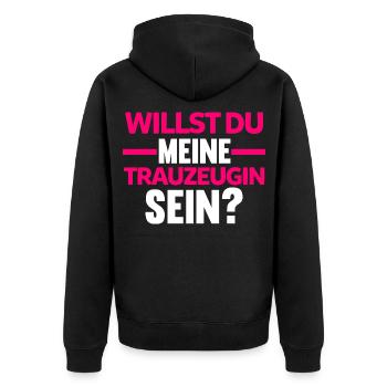 Willst du meine Trauzeugin sein? - Unisex Premium Bio Zip Hoodie - Schwarz - Hinten - Nico (187cm)
