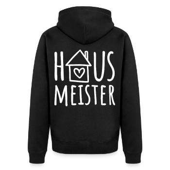 Hausmeister - Unisex Premium Bio Zip Hoodie - Schwarz - Hinten - Nico (187cm)