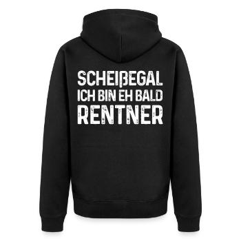 Scheißegal Ich bin eh bald Rentner - Unisex Premium Bio Zip Hoodie - Schwarz - Hinten - Nico (187cm)