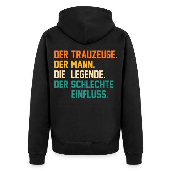 Trauzeuge - Unisex Premium Bio Zip Hoodie - Schwarz - Hinten - Nico (187cm)