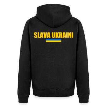 Slava ukraini - Unisex Premium Bio Zip Hoodie - Schwarz - Hinten - Nico (187cm)