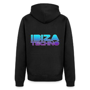 Ibiza Techno - Unisex Premium Organic Zip Hoodie - black - Back - Nico (187cm)