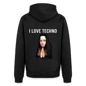 I Love Techno Nonne - Unisex Premium Bio Zip Hoodie - Schwarz - Hinten - Nico (187cm)
