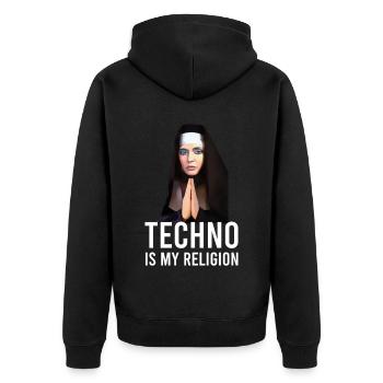 Techno is my religion - Unisex Premium Organic Zip Hoodie - black - Back - Nico (187cm)
