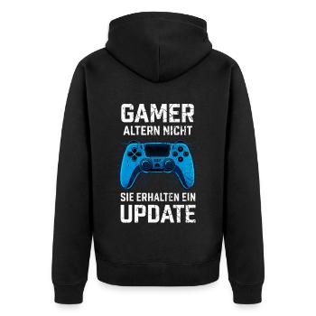 Gamer altern nicht - Unisex Premium Bio Zip Hoodie - Schwarz - Hinten - Nico (187cm)