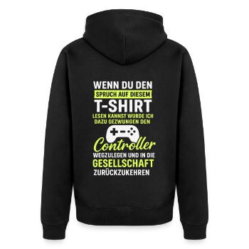 Controller Gaming Spruch - Unisex Premium Bio Zip Hoodie - Schwarz - Hinten - Nico (187cm)