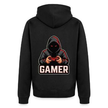 Dark Gamer – Gamer avec manette à capot - Veste à capuche bio Premium Unisexe - noir - Dos - Nico (187cm)