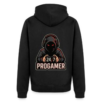 24/7 Allzeit Gamer - Unisex Premium Bio Zip Hoodie - Schwarz - Hinten - Nico (187cm)