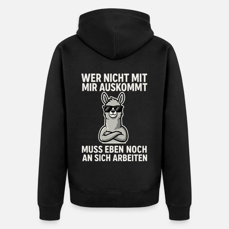 Selbstbewusst Lama Spruch - Unisex Premium Bio Zip Hoodie - Schwarz