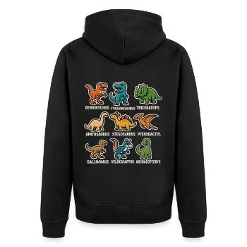 Dino Übersicht Dinosaurier - Unisex Premium Bio Zip Hoodie - Schwarz - Hinten - Nico (187cm)