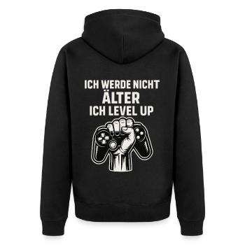 Je ne vieillis pas, je monte de niveau - Veste à capuche bio Premium Unisexe - noir - Dos - Nico (187cm)