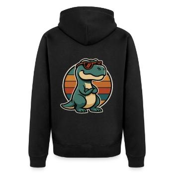 Cooler Dino mit Sonnenbrille – Retro Style - Unisex Premium Bio Zip Hoodie - Schwarz - Hinten - Nico (187cm)