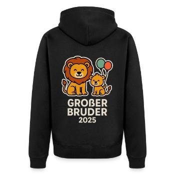 Großer Bruder 2025 – Löwen Geschwister Shirt - Unisex Premium Bio Zip Hoodie - Schwarz - Hinten - Nico (187cm)