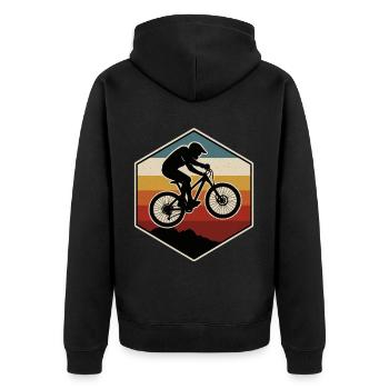 Mountainbike Berge Retro - Unisex Premium Bio Zip Hoodie - Schwarz - Hinten - Nico (187cm)