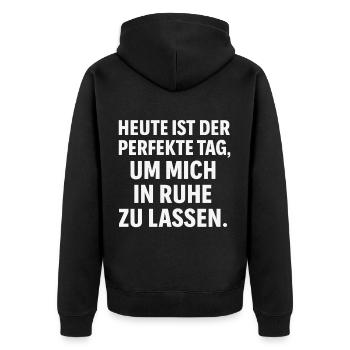 In Ruhe lassen – Perfekter Tag Spruch - Unisex Premium Bio Zip Hoodie - Schwarz - Hinten - Nico (187cm)