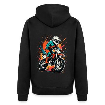 Motocross Splash – Action auf zwei Rädern - Unisex Premium Bio Zip Hoodie - Schwarz - Hinten - Nico (187cm)