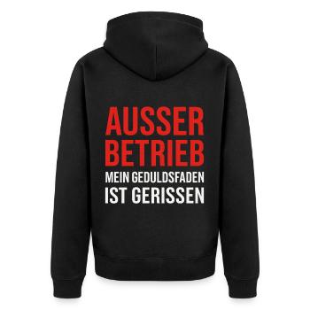 Ausser Betrieb - Geduldsfaden - Unisex Premium Bio Zip Hoodie - Schwarz - Hinten - Nico (187cm)