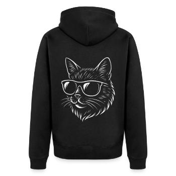 Cool cat with sunglasses - Unisex Premium Organic Zip Hoodie - black - Back - Nico (187cm)