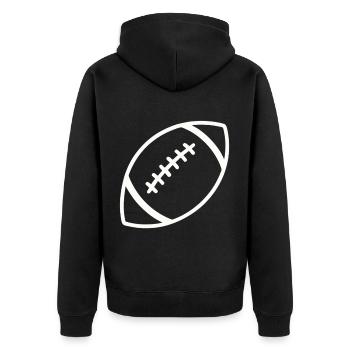American Football – Minimalistisch & Sportlich - Unisex Premium Bio Zip Hoodie - Schwarz - Hinten - Nico (187cm)