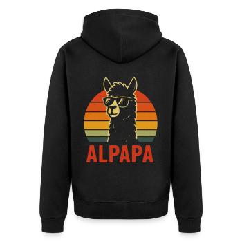 Lustiges Alpaka Papa - Unisex Premium Bio Zip Hoodie - Schwarz - Hinten - Nico (187cm)