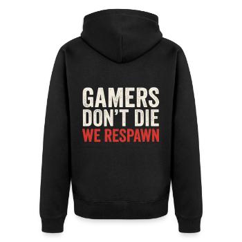 Gamer Spruch Respawn - Unisex Premium Bio Zip Hoodie - Schwarz - Hinten - Nico (187cm)