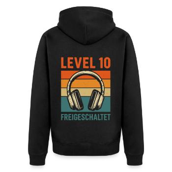 Niveau 10 Anniversaire débloqué - Veste à capuche bio Premium Unisexe - noir - Dos - Nico (187cm)