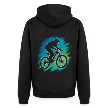 Mountain bike silhouette in vintage style - Unisex Premium Organic Zip Hoodie - black - Back - Nico (187cm)