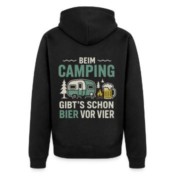 Camping Bier vor vier – Lustiges Camping Design - Unisex Premium Bio Zip Hoodie - Schwarz - Hinten - Nico (187cm)