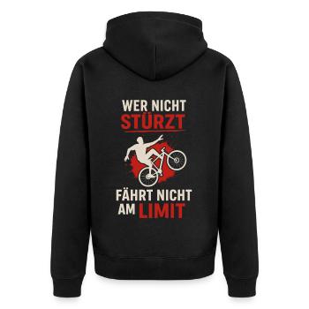 If you don't crash, you don't ride at the limit – Bike Desi - Unisex Premium Organic Zip Hoodie - black - Back - Nico (187cm)