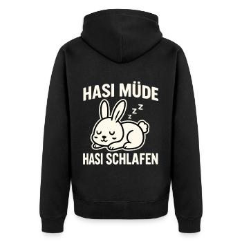 Hasi Müde Hasi Schlafen – Schlaf Hase Design - Unisex Premium Bio Zip Hoodie - Schwarz - Hinten - Nico (187cm)