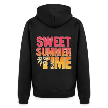 Sweet Summer Time – Sommer Palmen Design - Unisex Premium Bio Zip Hoodie - Schwarz - Hinten - Nico (187cm)