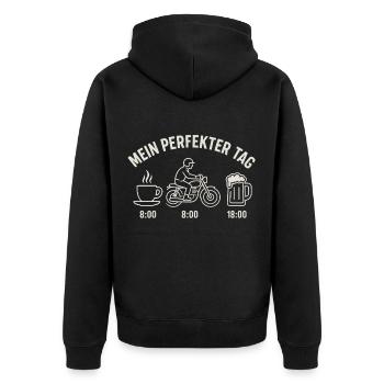 My perfect day – coffee, motorbike, beer - Unisex Premium Organic Zip Hoodie - black - Back - Nico (187cm)