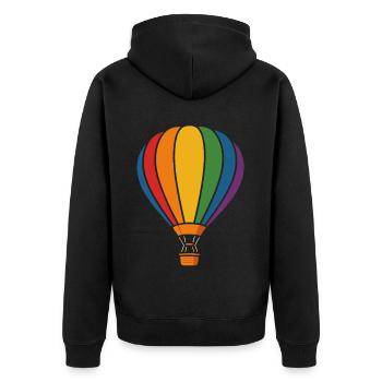Regenbogen Heißluftballon – Abenteuer Luft - Unisex Premium Bio Zip Hoodie - Schwarz - Hinten - Nico (187cm)