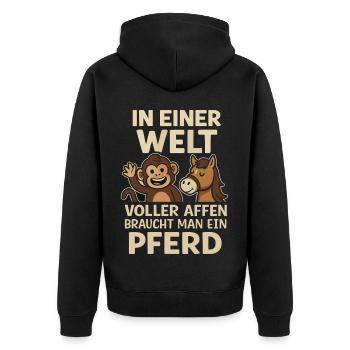 In einer Welt voller Affen braucht man ein Peerd - Unisex Premium Bio Zip Hoodie - Schwarz - Hinten - Nico (187cm)