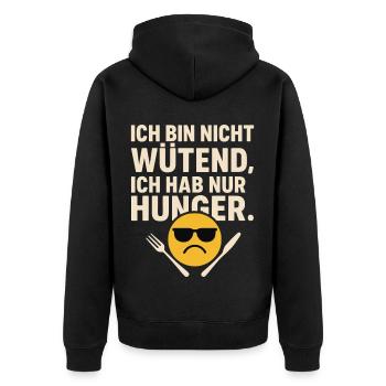 Ich bin nicht wütend ich hab nur Hunger Shirt - Unisex Premium Bio Zip Hoodie - Schwarz - Hinten - Nico (187cm)