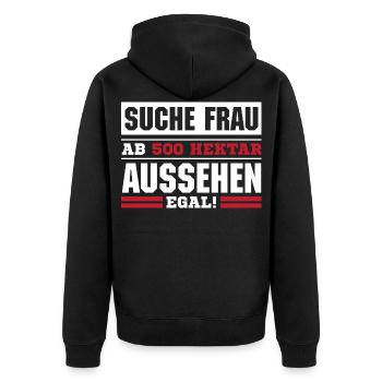 Landwirt Suche frau ab 500 hektar aussehen egal - Unisex Premium Bio Zip Hoodie - Schwarz - Hinten - Nico (187cm)