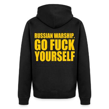 russian warship go f yourself - Unisex Premium Organic Zip Hoodie - black - Back - Nico (187cm)