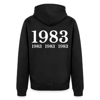 1983 - Unisex Premium Bio Zip Hoodie - Schwarz - Hinten - Nico (187cm)