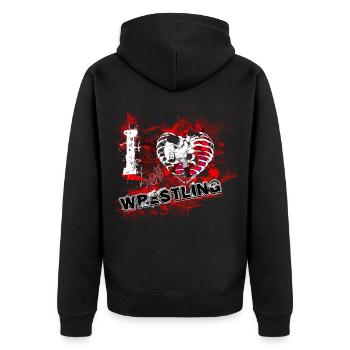 I Love Wrestling - Unisex Premium Bio Zip Hoodie - Schwarz - Hinten - Nico (187cm)