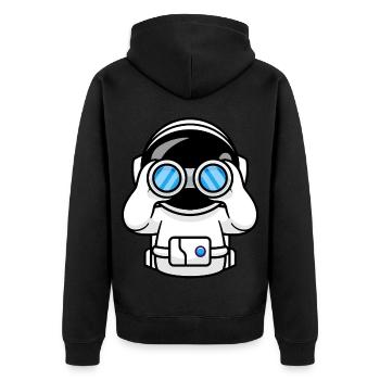 Astronaut mit Fernglas - Unisex Premium Bio Zip Hoodie - Schwarz - Hinten - Nico (187cm)