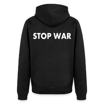 Stop war - Unisex Premium Bio Zip Hoodie - Schwarz - Hinten - Nico (187cm)