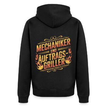 Mechaniker und Auftragsgriller - Unisex Premium Bio Zip Hoodie - Schwarz - Hinten - Nico (187cm)