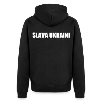 Slava ukraini - Unisex Premium Bio Zip Hoodie - Schwarz - Hinten - Nico (187cm)