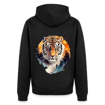 Tiger, Tigerhead, Big Cat, Nature, Wilderness, Wild, Strong - Unisex Premium Organic Zip Hoodie - black - Back - Nico (187cm)