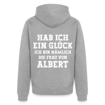 Ich bin die Frau von Albert Hochzeit - Unisex Premium Bio Zip Hoodie - Grau meliert - Hinten - Nico (187cm)