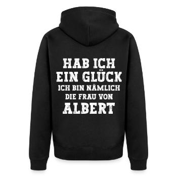 Ich bin die Frau von Albert Hochzeit - Unisex Premium Bio Zip Hoodie - Schwarz - Hinten - Nico (187cm)