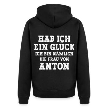 Ich bin die Frau von Anton Hochzeit - Unisex Premium Bio Zip Hoodie - Schwarz - Hinten - Nico (187cm)